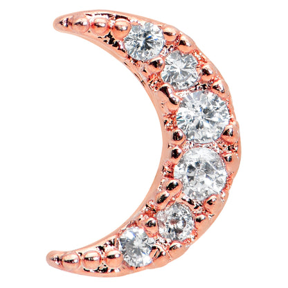 16G 1/4 Clear CZ Gem Rose Gold Tone Moon Internal Thread Labret