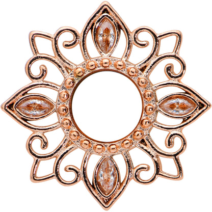 2G Brown Gem Rose Gold Tone Floral Screw Fit Tunnel Plug Set