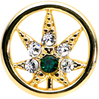 16G 1/4 Clear Green Gem Gold Hue Pot Leaf Circle Cartilage Tragus
