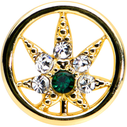16G 5/16 Clear Green Gem Gold Tone Pot Leaf Circle Labret Tragus