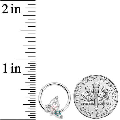 16G 3/8 Clear CZ Gem Abstract Butterfly Hinged Segment Ring