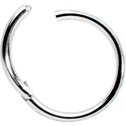 16G 3/8 White Synthetic Opal Forward Facing Hinged Segment Ring