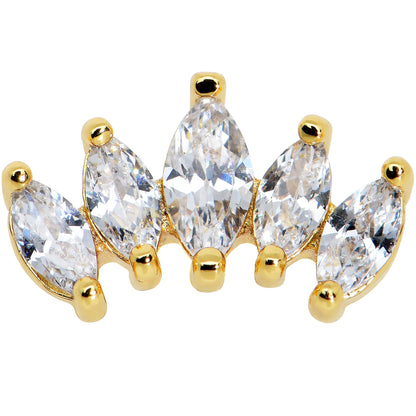 16G 1/4 Clear CZ Gem Gold Tone Fan Internal Thread Labret Tragus