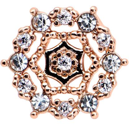 16G 1/4 Clear CZ Gem Rose Gold Tone Geometric Web Tragus Earring