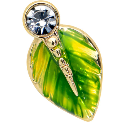 16G 5/16 Clear Gem Gold Tone Lush Green Leaf Labret Monroe Tragus