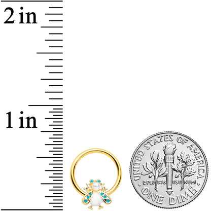 16G 3/8 White Gem Gold Tone Snow Bug BCR Captive Bead Ring