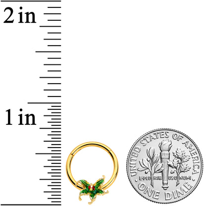 16G 3/8 Gold Tone Tiny Ladybug Leaves Hinged Segment Ring
