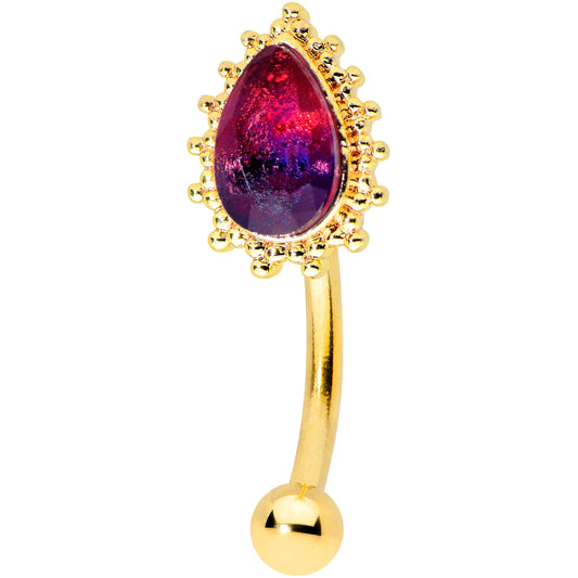 16G 5/16 Purple Tourmaline Gold Tone Drop Curved Eyebrow Ring