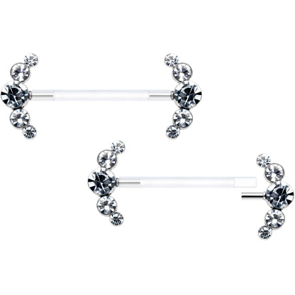 14G 13/16 Clear Gem Bioplast Simple Curvation Barbell Nipple Ring Set