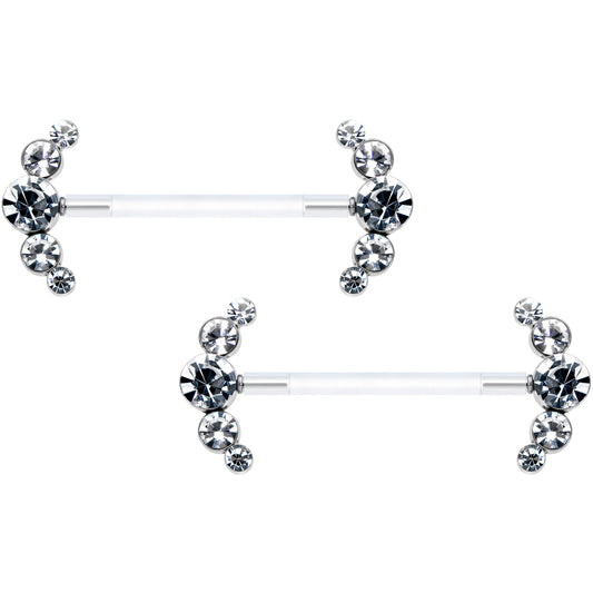 14G 13/16 Clear Gem Bioplast Simple Curvation Barbell Nipple Ring Set