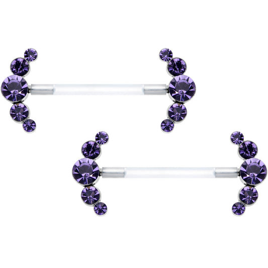 14G 13/16 Purple Gem Bioplast Simple Curvation Nipple Ring Set