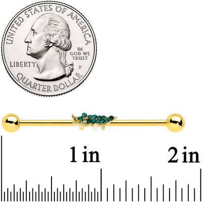 14G Green Gem Gold Tone Tropical Gator Industrial Barbell 38mm