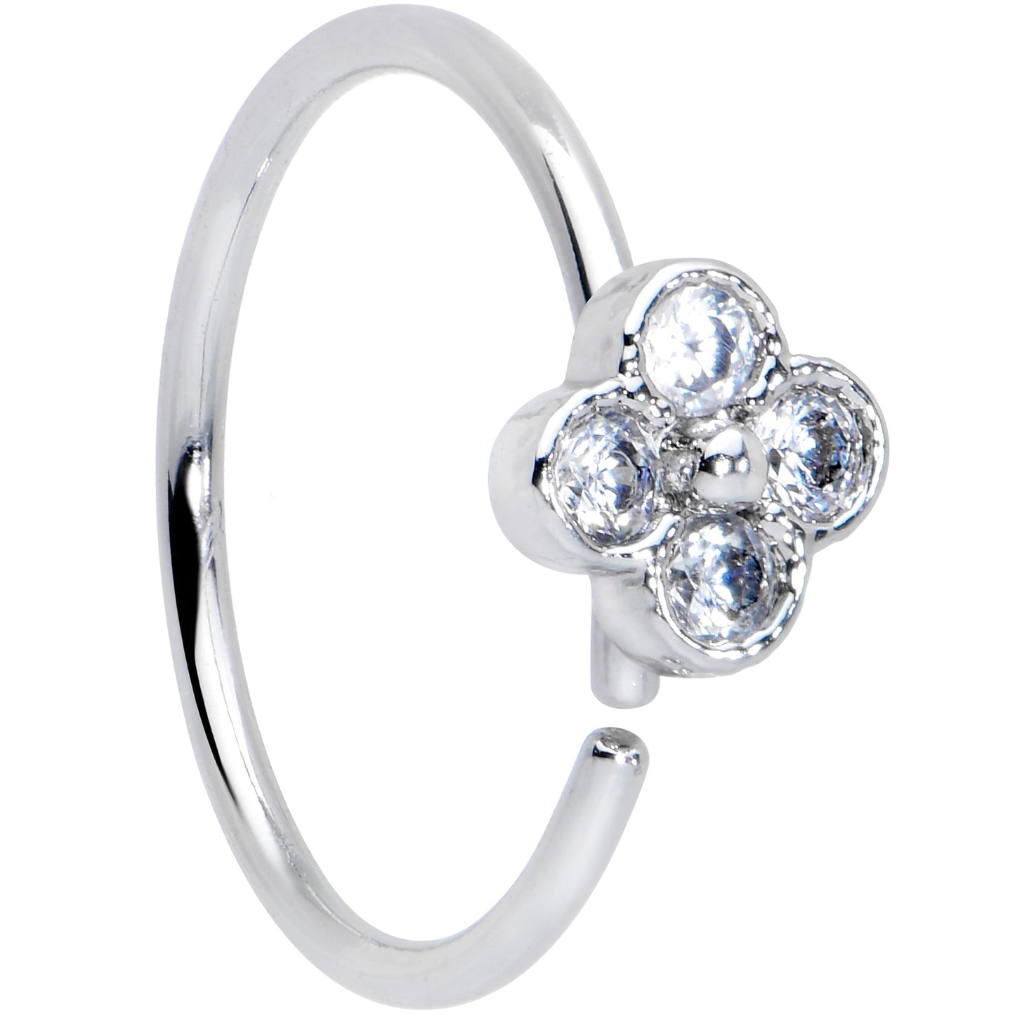 20G 3/8 Clear Gem Tiny Flower Nose Hoop