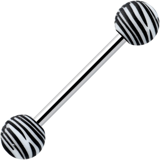 Matte White Zebra Stripe Barbell Tongue Ring