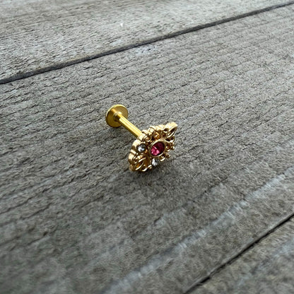 16G 5/16 Pink Clear Gem Gold Tone Lace Love Labret Monroe Tragus
