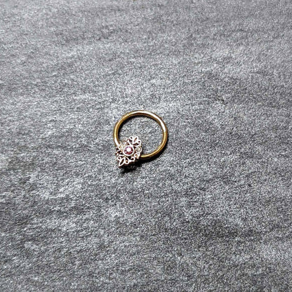 16G 3/8 Pink Clear Gem Gold Tone Lace Love Hinged Segment Ring