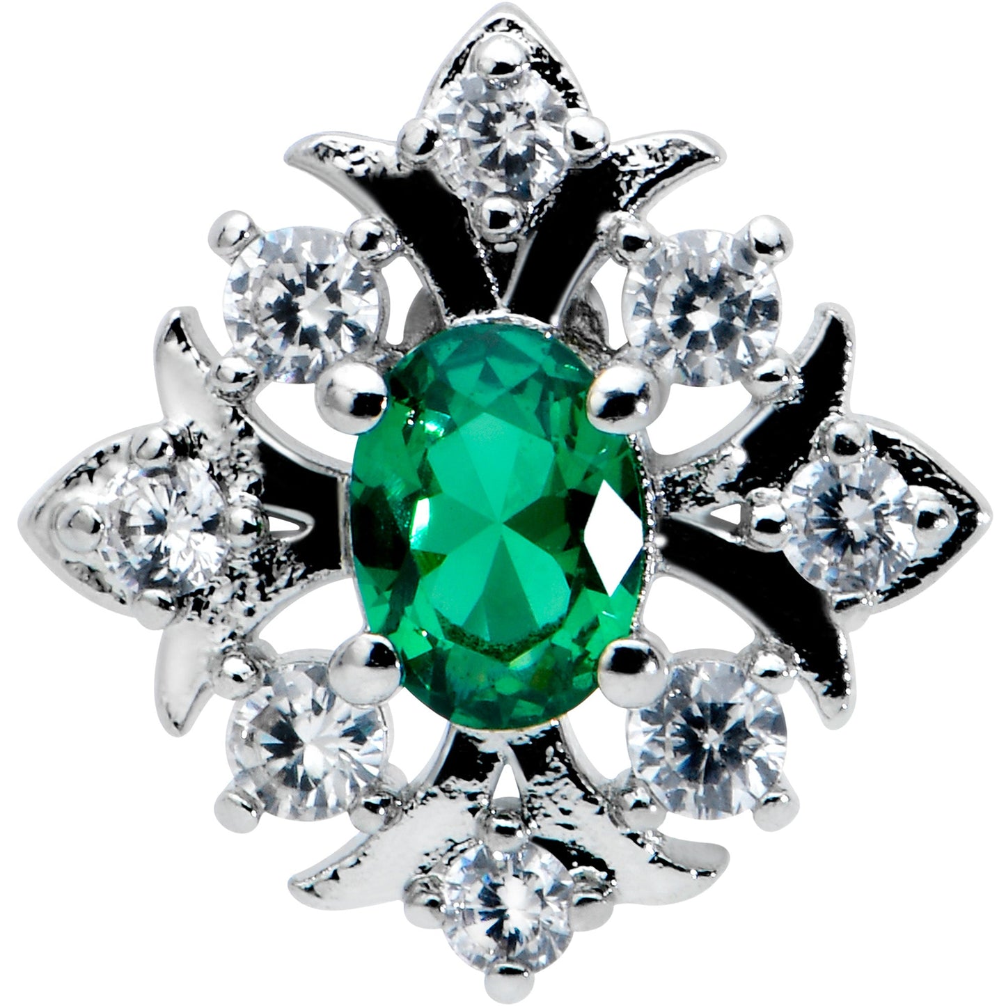 16G 5/16 Green Gem Ornate Art Deco Labret Monroe Tragus