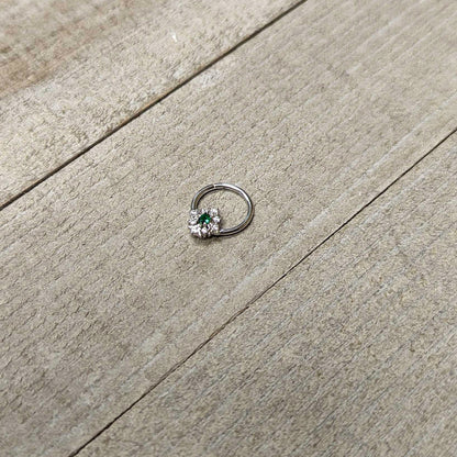 16G 3/8 Clear Green Gem Ornate Art Deco Hinged Segment Ring