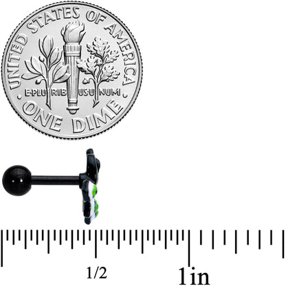16G 1/4 Black Green Perfect Peacock Cartilage Tragus Earring