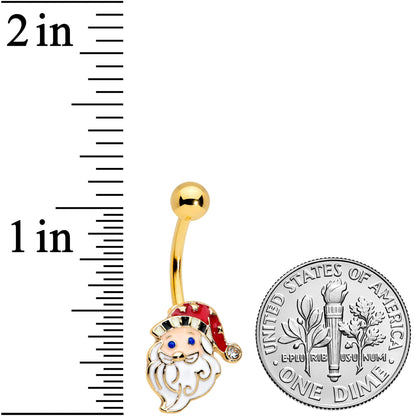 Clear Gem Gold Tone Blue Eyed Santa Claus Christmas Belly Ring