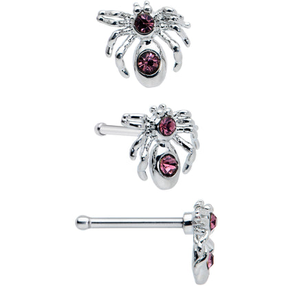 20G 1/4 Pink Gem Spider Witch Halloween Nose Bone Set of 3