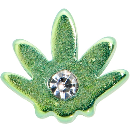 20G 1/4 Clear CZ Gem Green Simple Pot Leaf L Shape Nose Ring