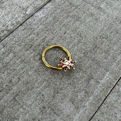 16G 3/8 Aurora Gem Gold Tone Christmas Star Hinged Segment Ring