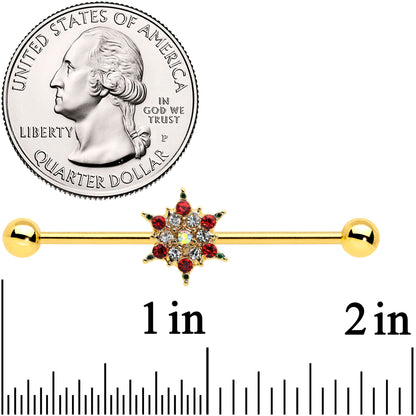 14G Red Gem Gold Tone Bright Christmas Industrial Barbell 38mm