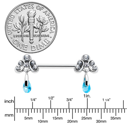 14G 9/16 Blue Gem Scrolling Elegance Dangle Nipple Ring Set