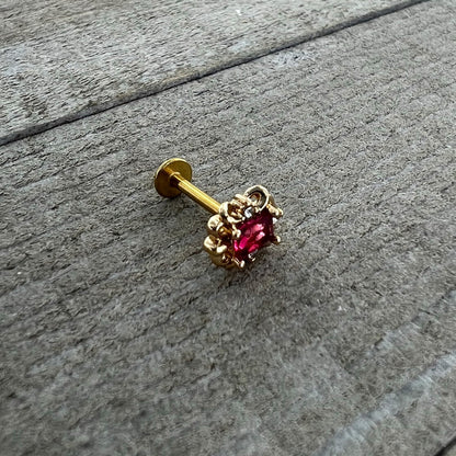 16G 5/16 Red Gem Gold Tone Regal Escutcheon Labret Monroe Tragus