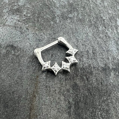 16G 3/8 Clear Gem Textured Rhombus Arc Cartilage Clicker Ring