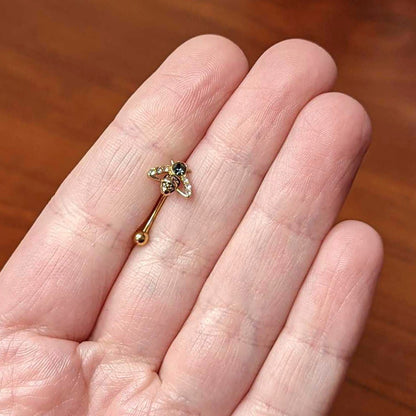 16G 5/16 Clear Black Gem Gold Hue Angular Bee Curved Eyebrow Ring