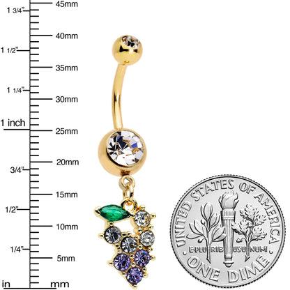 Clear Purple CZ Gem Gold Tone Bunch Grapes Dangle Belly Ring