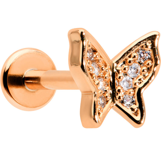 16G 5/16 Clear Gem Rosy Tone Butterfly Internally Threaded Labret
