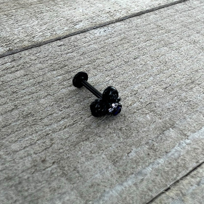 16G 5/16 Purple Gem Black Skull Heart Bow Labret Monroe Tragus
