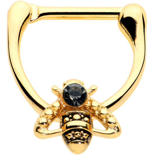 16G 5/16 Black Gem Gold Tone Angular Bee Cartilage Clicker