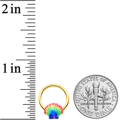 16G 3/8 Gold Tone Rainbow Scallop Shell Hinged Segment Ring