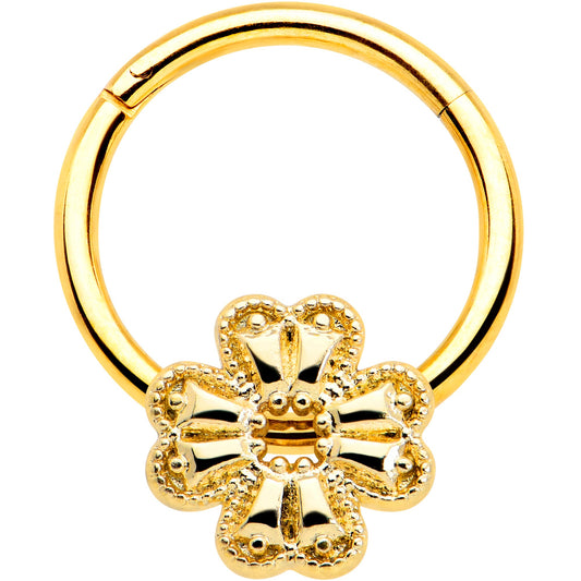 16G 3/8 Yellow Gem Gold Tone Texture Cross Hinged Segment RIng