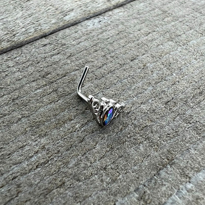 20G 7mm Aurora Gem Deco Waves L Shape Nose Ring