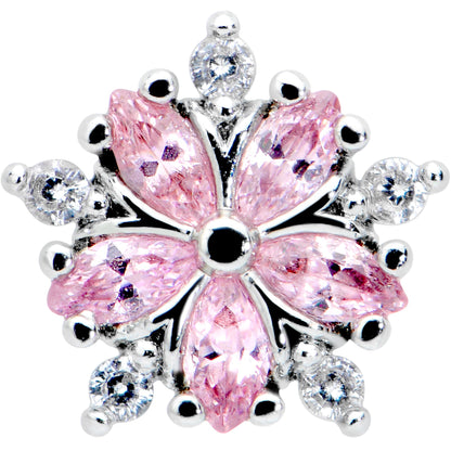 16G 1/4 Pink CZ Gem Floral Burst Cartilage Tragus Earring