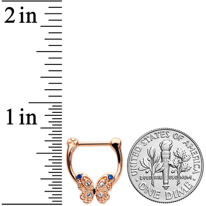 16G 5/16 Blue Gem Rose Gold Tone Butterfly Cartilage Clicker
