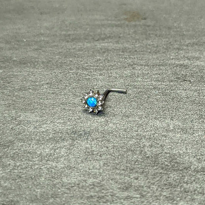 20G 7mm Blue Faux Opal Heart Sun L Shape Nose Ring