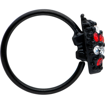 20G 5/16 Red Clear Gem Black Skull Halloween Nose Hoop