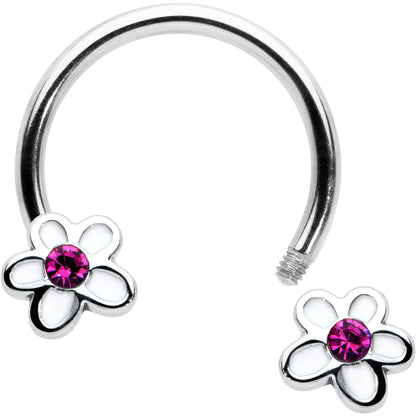 16G 3/8 Pink Gem Daisy Flowers Horseshoe Circular Barbell
