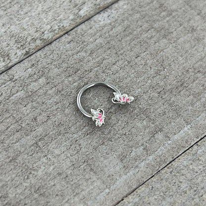 16G 3/8 Pink Wings Butterfly Horseshoe Circular Barbell