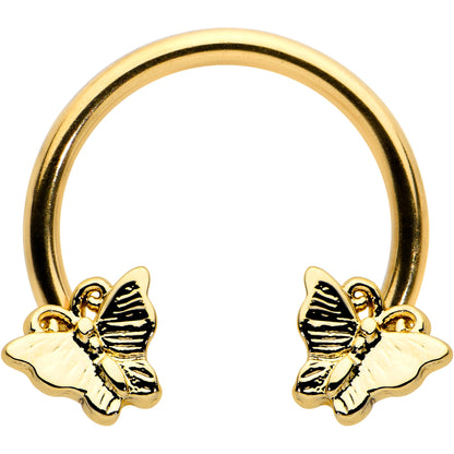 16G 3/8 Gold Tone Burnished Butterflies Horseshoe Circular Barbell