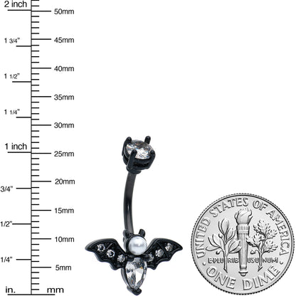 Clear Gem Black Vampire Bat Halloween Double Mount Belly Ring