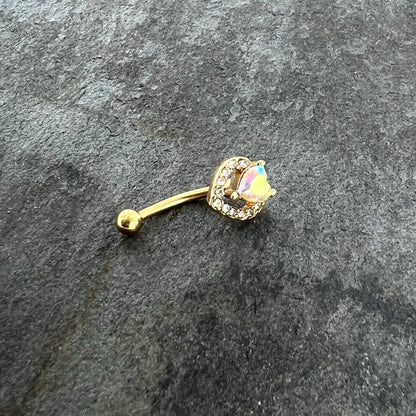 16G 5/16 Aurora Gem Gold Tone Rococo Heart Curved Eyebrow Ring