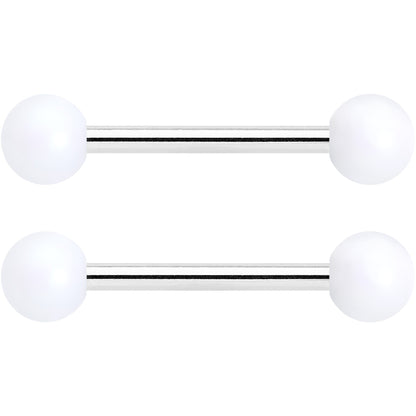 14G 9/16 Matte White Aurora Barbell Nipple Ring Set