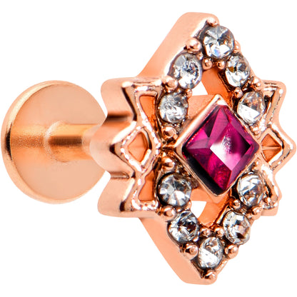 16G 1/4 Red Gem Rose Gold Tone Octogram Star Labret Monroe Tragus